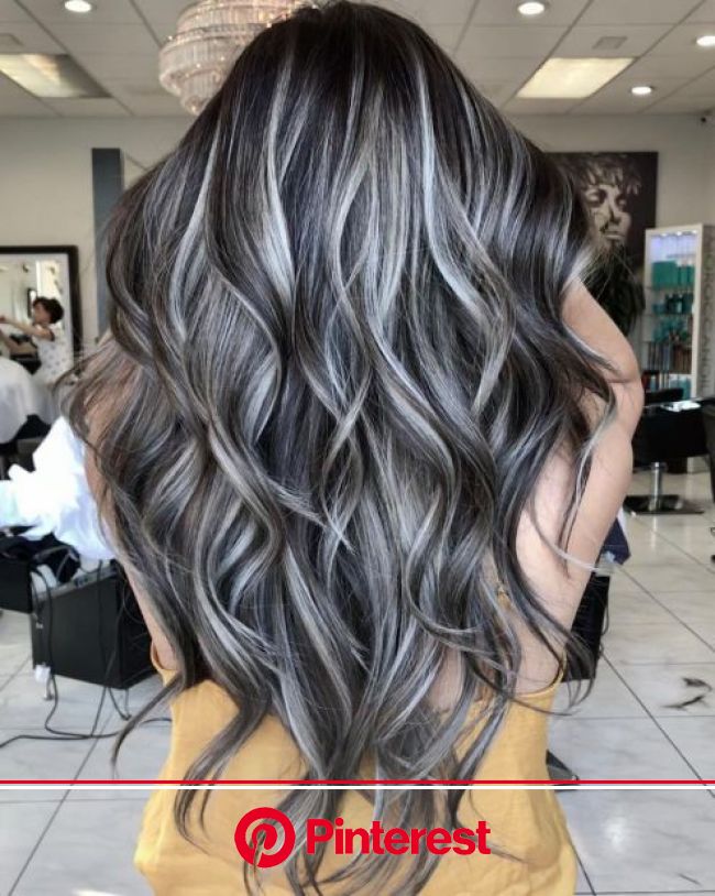 Gray Brown Hair With Silver Highlights In 2020 Black Hair With Highlights Silver Hair Highlights Black Hair With Grey Highlights Clara Beauty My