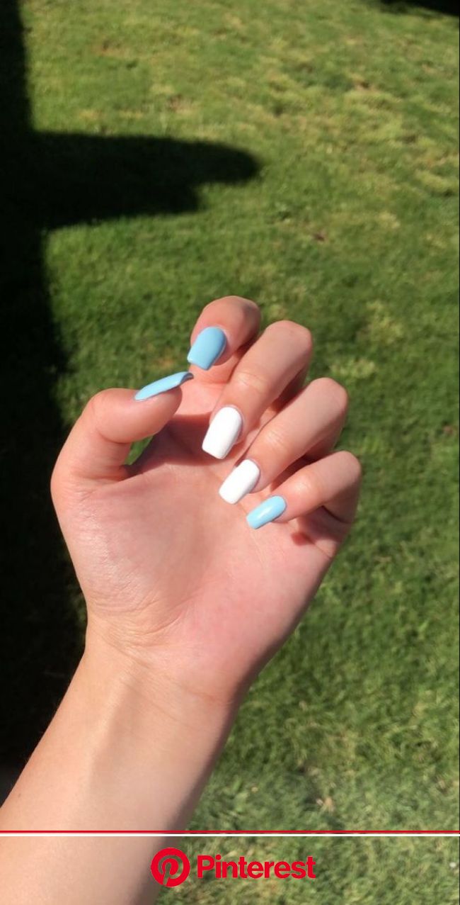 Pin by Jjteenagedream on Nails | Blue and white nails, Baby blue nails, Acrylic nails coffin short