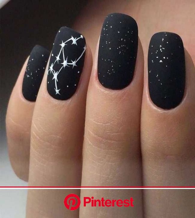 Matte Black Starry Nail Art Black Nails With Glitter Black Nail Designs Nail Designs Clara Beauty My