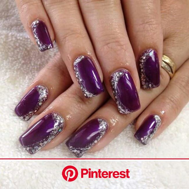Nice design | Purple acrylic nails, Silver nail designs, Purple nails