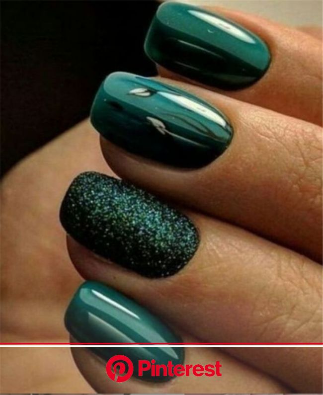 50 Stylish Winter Short Square Nail Designs To Copy This Season - Women Fashion Lifestyle Blog Shinecoco.com | Green nails, Green nail art, Green nail